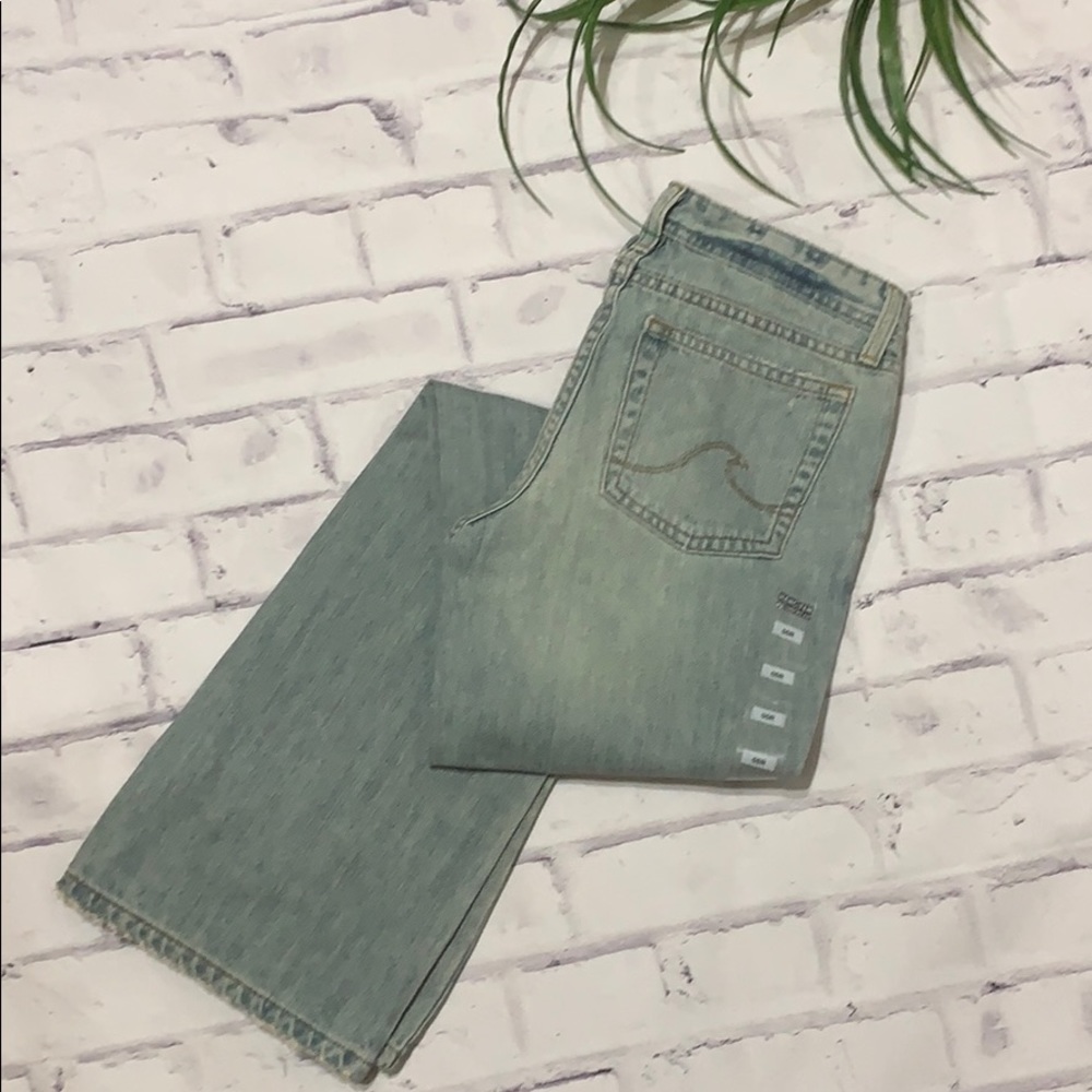 Hang Ten Straight Leg Jeans Slight Flare All Cotton Denim Faded Light Wash Retro